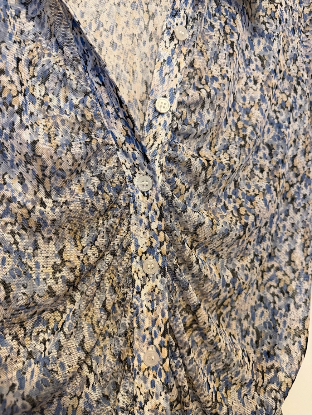 Halogen Blue Floral Ruched Button-Down Shirt - Picture 3 of 3